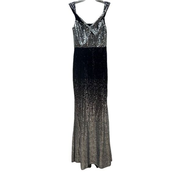 Sequined Formal Maxi Dress Women's Small Silver & Blue Ombre Off The Shoulder - Picture 1 of 11